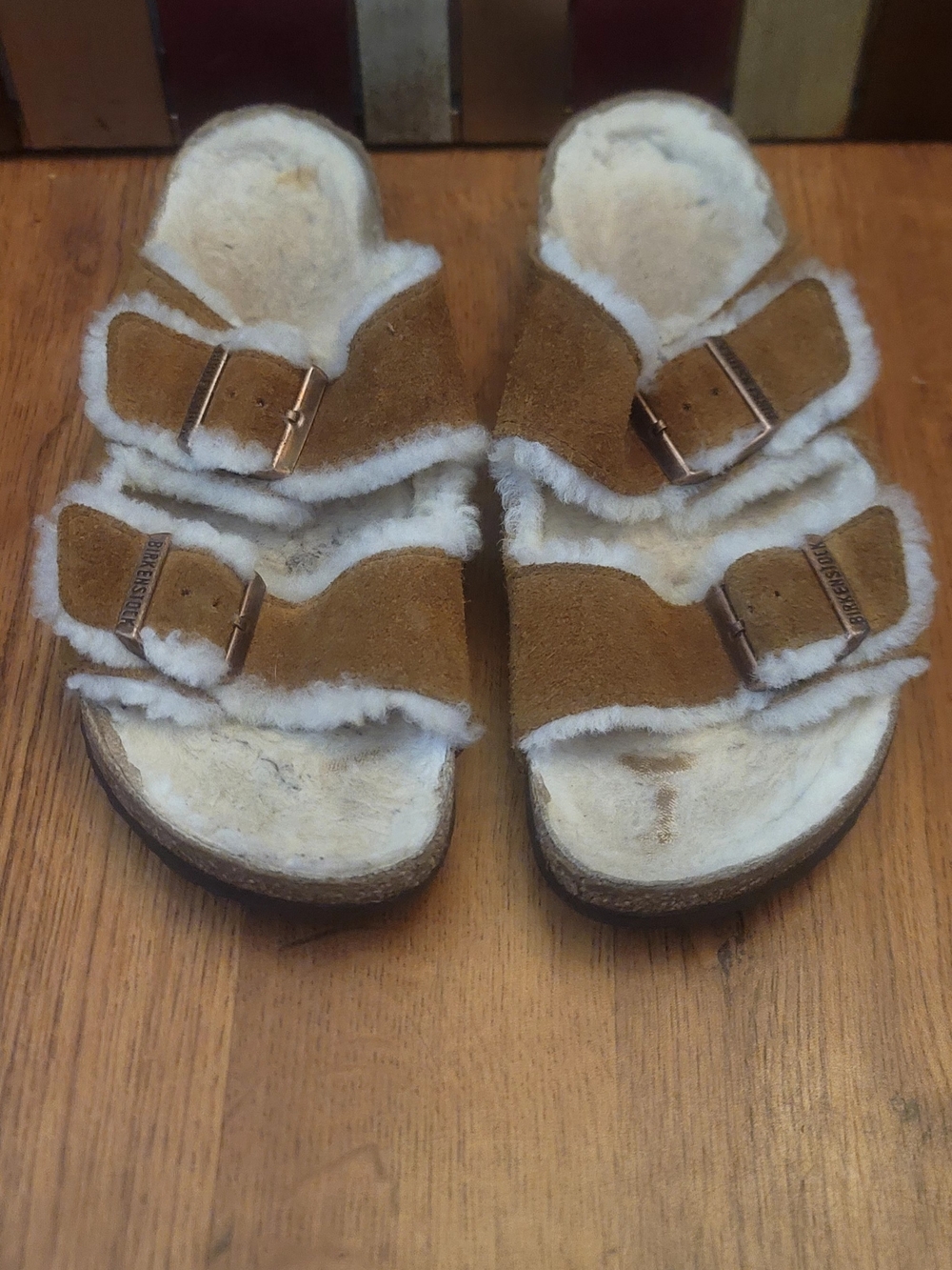 Birkenstock Womens 9 Shearling Suede Double-Buckle Sandals - Brown